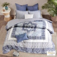 Maggie 7 Piece Reversible Cotton Duvet Cover Set Blue Full/Queen