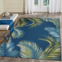 Liora Manne Marina Palm Border Indoor Outdoor Area Rug Navy 8'10 x 11'9