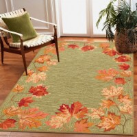 Liora Manne Ravella Falling Leaves Border Indoor Outdoor Area Rug Moss 3'6  x 5'6