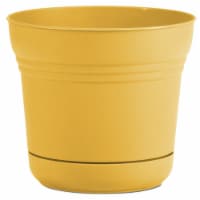 Bloem 7004692 12 in. Dia. Polyresin Saturn Planter, Yellow