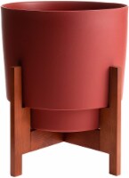 Bloem Hopson Planter w/ Wood Stand, Burnt Red, 10
