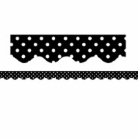 Black Polka Dots Scalloped Rolled Border Trim, 50 Feet