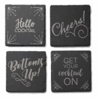 Slate Silver Set Of 4 Coasters Square 4X4