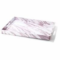 Marble Finished White And Brown Rectangular Serveware Tray With Handles 14X19