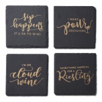 Cloud Wine Slate Coasters Gold  Set Of 4, Square 4X4