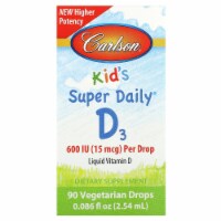 Carlson Kid's Super Daily D3 15 mcg (600 IU) 90 Vegetarian Drops - 0.086 fl oz (2.54
