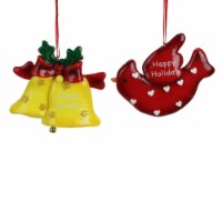 Roman Club Pack of 24 Yellow and Red Happy Holiday Bell and Cardinal Christmas Ornaments