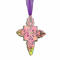 Roman 4.75  Vibrantly Colored Fumed Etched Glass Cross Christmas Ornament