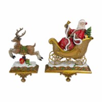 Roman Set of 2 Brown and Red Santa Claus with Reindeer Christmas Stocking Holders 9.5