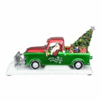 Roman 11  Green and Red Musical LED Lighted Polar Plowing Truck with Santa Claus Decoration