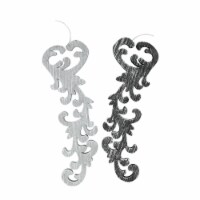 Roman Set of 2 Black and Gray Scrollwork Christmas Ornaments 10.5