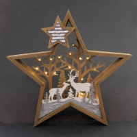Christmas Star With Deer Scene Wood Lighted Led Winter 134214