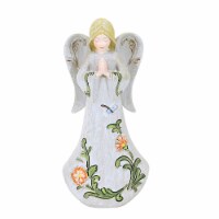 Religious Praying Angel Polyresin Dragonfly Flowers 14395