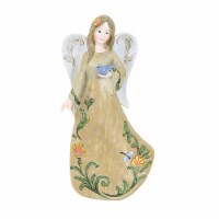 Religious Bluebird Angel Polyresin Figurine Flowers 14397