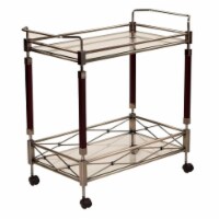 Melrose Serving Cart with Clear Tempered Glass and Nickel Brush Frame