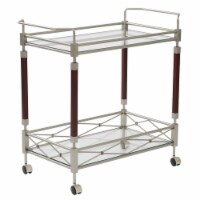 Melrose Serving Cart with Clear Tempered Glass and Nickel Brush Metal Frame