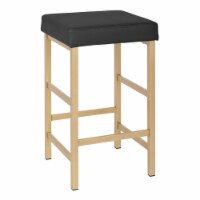 26  Gold Backless Stool in Black Faux Leather