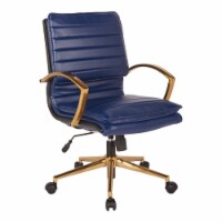 Mid-Back Faux Leather Chair with Gold Finish in Navy Faux Leather