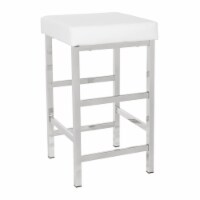 26  Backless Stool in White Fabric with Polished Chrome Legs