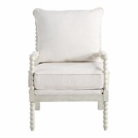 Kaylee Spindle Chair in Linen Beige Fabric with White Frame