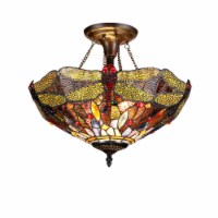 DRAGAN Tiffany-style 2 Light Dragonfly Semi-flush Ceiling Fixture 16 Shade