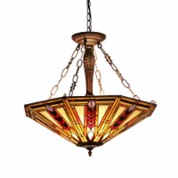CH35001RM25-UH3 JAYDEN Tiffany-style 3 Light Mission Inverted Ceiling Pendant Fixture 25