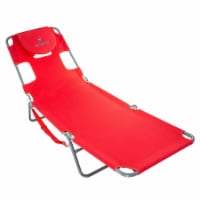 Ostrich Chaise Lounge Folding Portable Sunbathing Poolside Beach Chair, Red