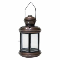 Antique Iron Candle Lantern 9  Six-sided, Asst. Glass