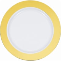 Creative Converting 347870 10 in. Gold Rim Plastic Banquet Plates - 120 Count