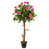 NorthLight 49.5 in. Decorative Potted Artificial White & Pink Floral Rose Garden Tree