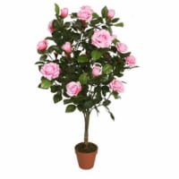 NorthLight 44.25 in. Decorative Potted Artificial Green & Pink Floral Rose Garden Tree