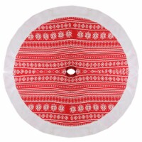 Northlight 48  Red and White Knitted Snowflake Christmas Tree Skirt with Faux Fur Trim
