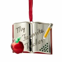 Northlight 3.25 Red Silver-Plated Favorite Teacher Christmas Ornament with European Crystals