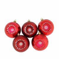 Northlight 5ct Red Retro Reflector Shatterproof 2-Finish Christmas Ball Ornaments 3.25