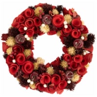 Northlight Red Wooden Roses with Apples and Pearls Artificial Christmas Wreath, 13-Inch,