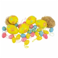 Northlight Set of 29 Blue and Yellow Painted Floral Spring Easter Egg Ornaments 3.25