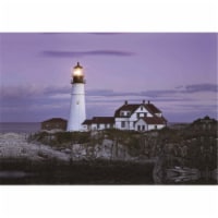 Gordon 32021267 15.75 x 23.5 in. LED Lighted Coastal Lighthouse Home with Purple Sunset Canva