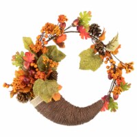 Northlight Brown and Orange Leaves and Berries Fall Harvest Wreath, 20-Inch