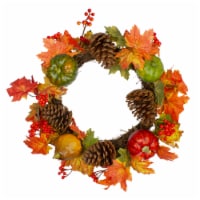 Northlight Leaves, Pine Cones and Pumpkins Artificial Fall Harvest Wreath - 20-Inch, Unlit