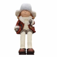 Northlight 19  White and Red Sitting Young Girl in Trapper Hat Christmas Figurine