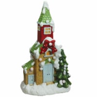 Northlight 21.25  Green and White Pre-Lit LED Snow Covered Church Christmas Tabletop Figurine
