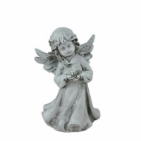 NorthLight 6.5 in. Heavenly Gardens Distressed Gray Cherub Girl with Hydrangea Angel Outdoor