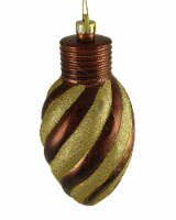 CC Christmas Decor 11  Chocolate Brown and Gold Striped Shatterproof Light Bulb Christmas