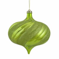 DAK 4ct Kiwi Green Swirl Shatterproof 2-Finish Onion Drop Christmas Ornaments 5.75  (150mm)