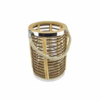 NorthLight 7.5 in. Rustic Chic Cylinderical Rattan Decorative Candle Holder Lantern with Jute