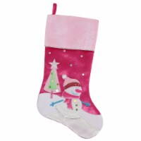 Northlight 20.5 Pink Embroidered Ice Skating Snowman and Christmas Tree Stocking