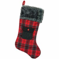 Northlight 20.5  Red and Black Plaid Christmas Stocking with Pocket and Faux Fur Cuff