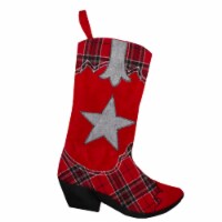 Northlight 18.5 Country Rustic Red and Black Plaid Cowboy Boot Christmas Stocking