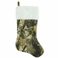 Northlight 21.5 Tree Print Camouflage with Pocket and White Cuff Christmas Stocking