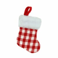 Northlight 7  Red and White Buffalo Plaid Mini Christmas Stocking with Faux Fur Cuff